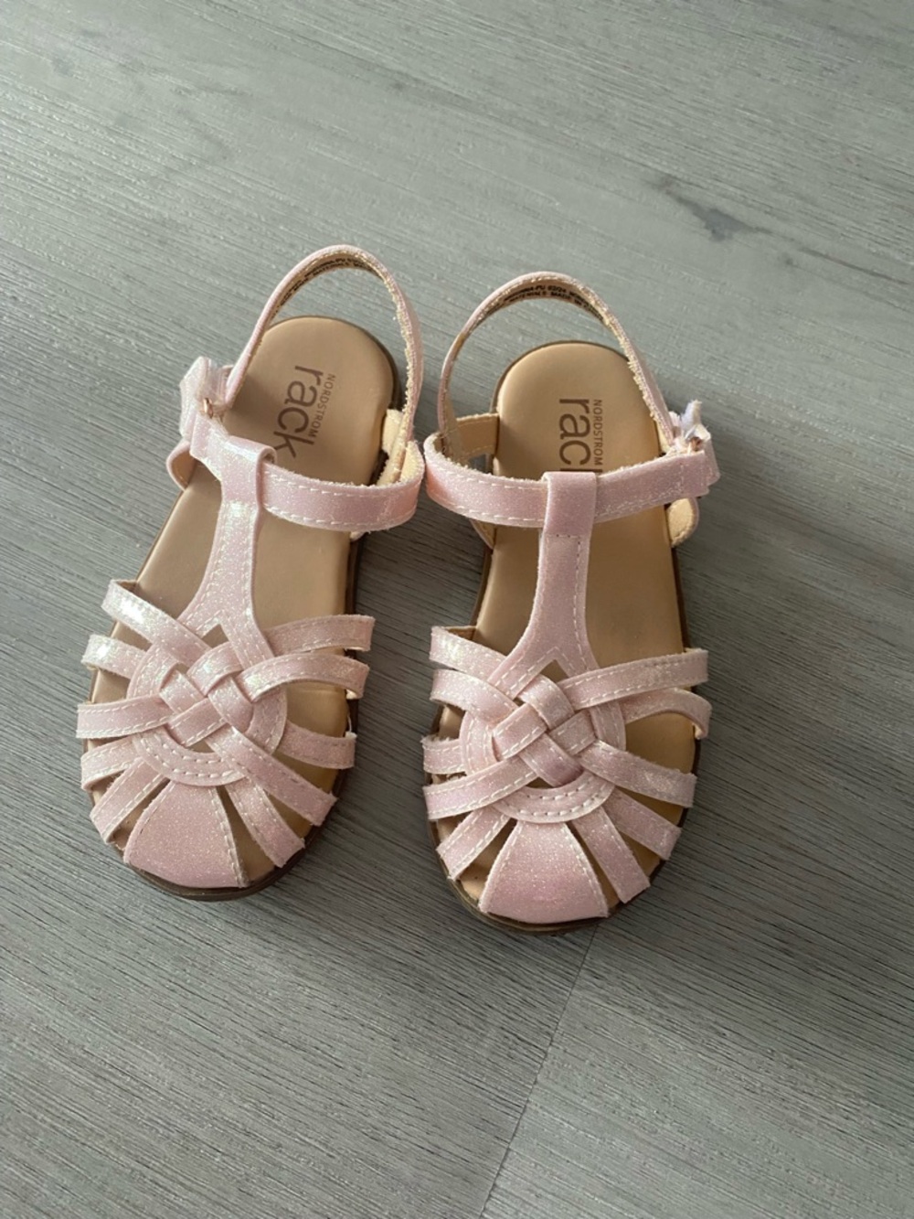 Girls Pink Glitter Braided T-Strap Sandals